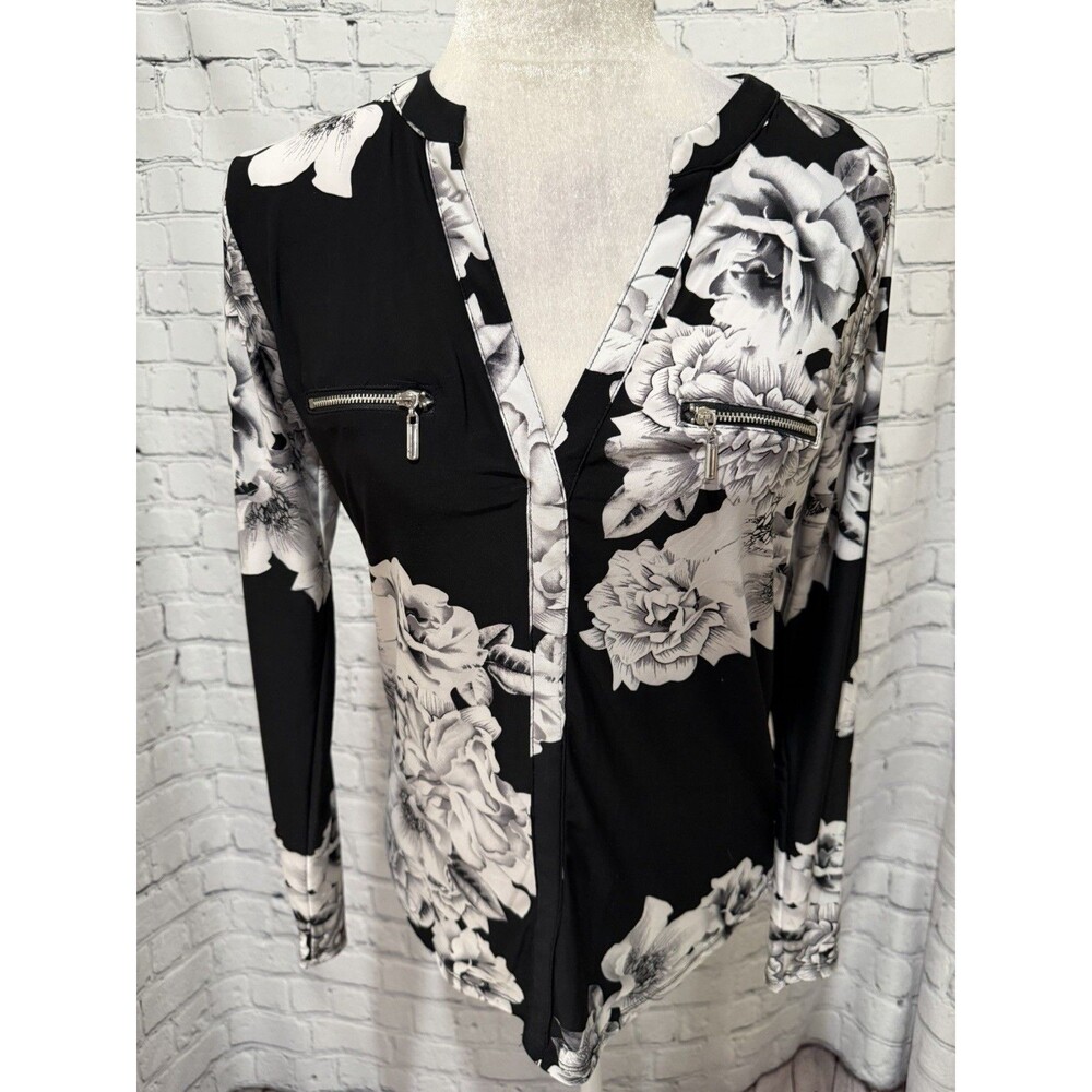 INC International Concepts Black and White Floral Blouse Size Small